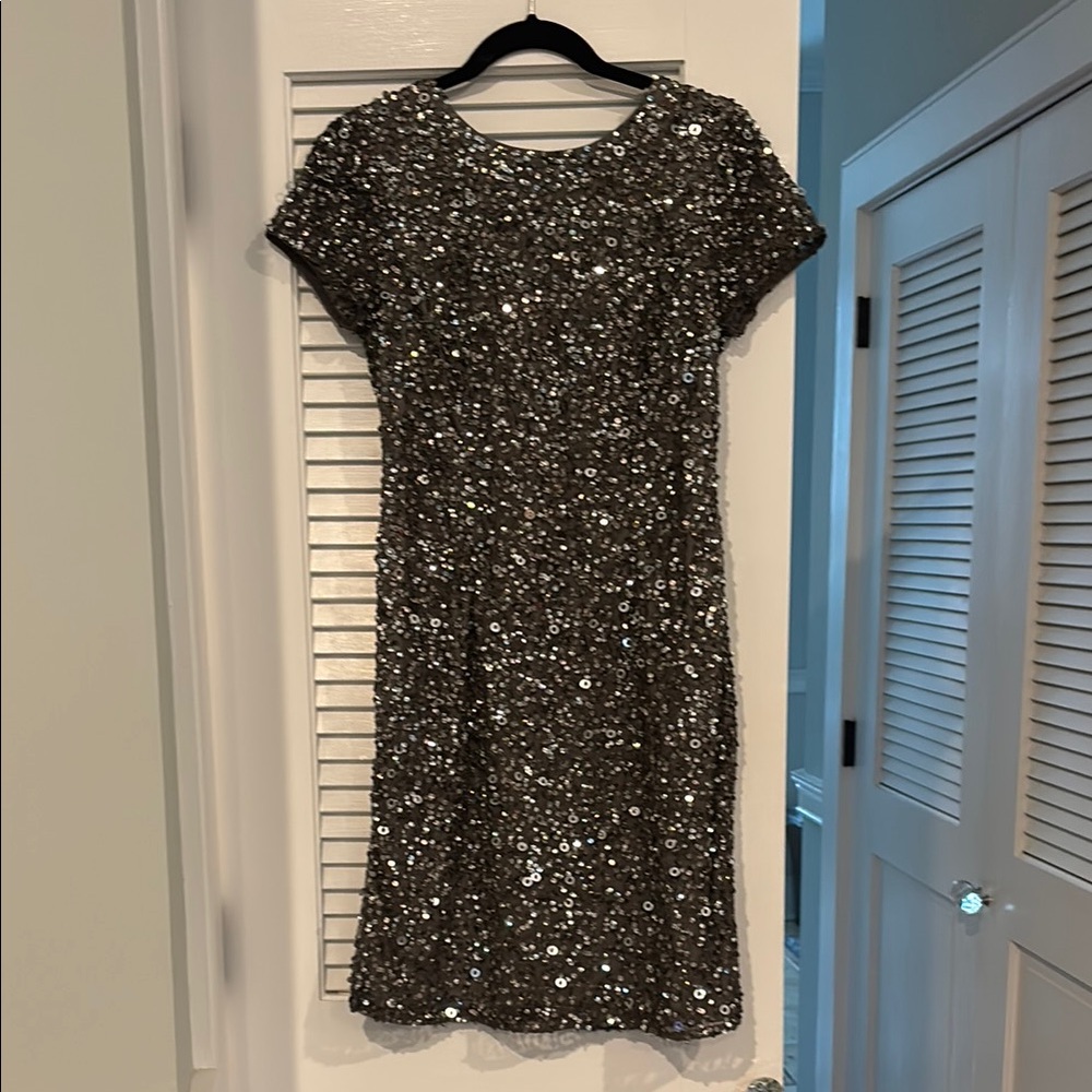 Adrianna Papell Silver Sequin Sheath Mini Dress